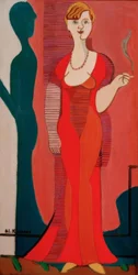 Blonde Woman in Red Dress. Portrait of Elisabeth Hembus